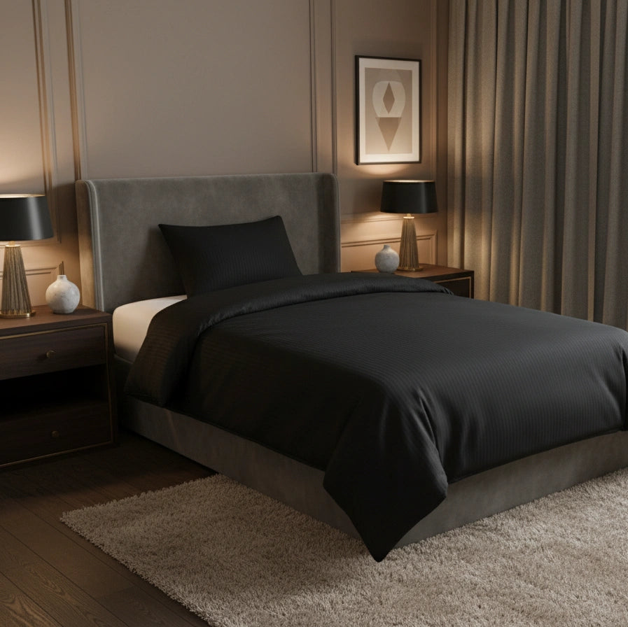 Dekbedovertrek 140x200 Satijn Katoen Gestreept Zwart