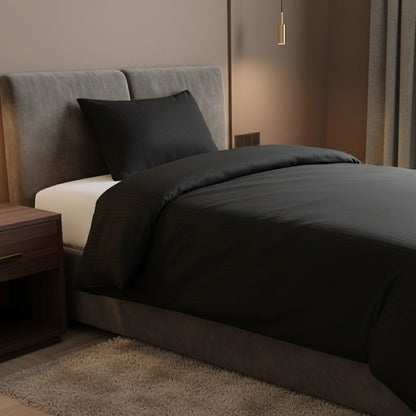 Dekbedovertrek 140x200 Satijn Katoen Gestreept Zwart