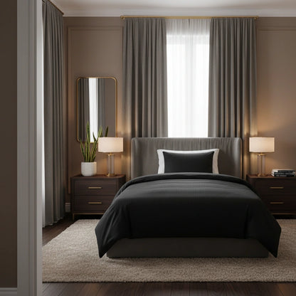 Dekbedovertrek 140x200 Satijn Katoen Gestreept Zwart