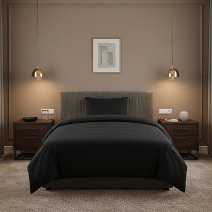 Dekbedovertrek 140x200 Satijn Katoen Gestreept Zwart