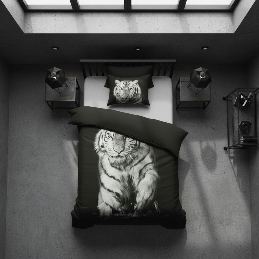 Dekbedovertrek 140x200 Katoen Witte Tijger Zwart