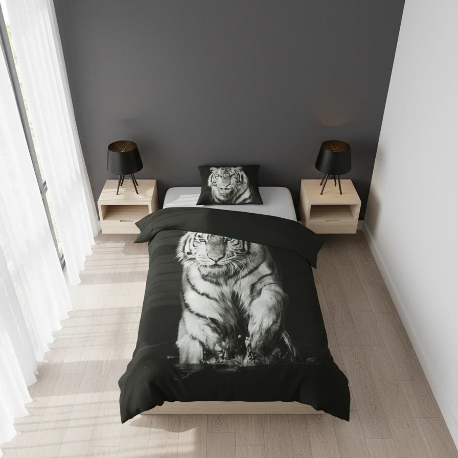 Dekbedovertrek 140x200 Katoen Witte Tijger Zwart