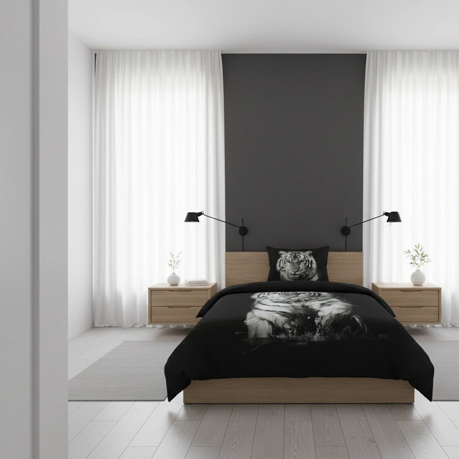 Dekbedovertrek 140x200 Katoen Witte Tijger Zwart