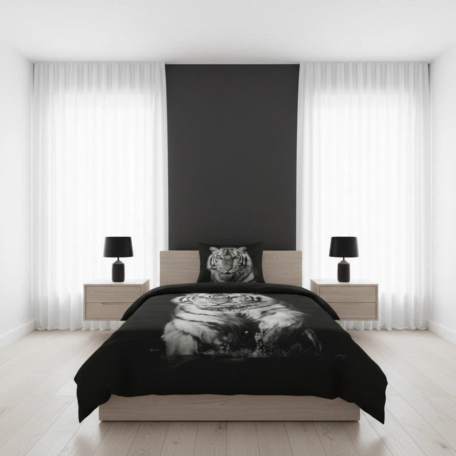 Dekbedovertrek 140x200 Katoen Witte Tijger Zwart