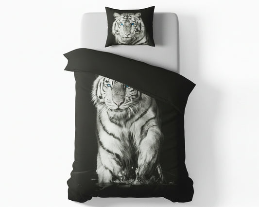 Dekbedovertrek 140x200 Katoen Witte Tijger Zwart