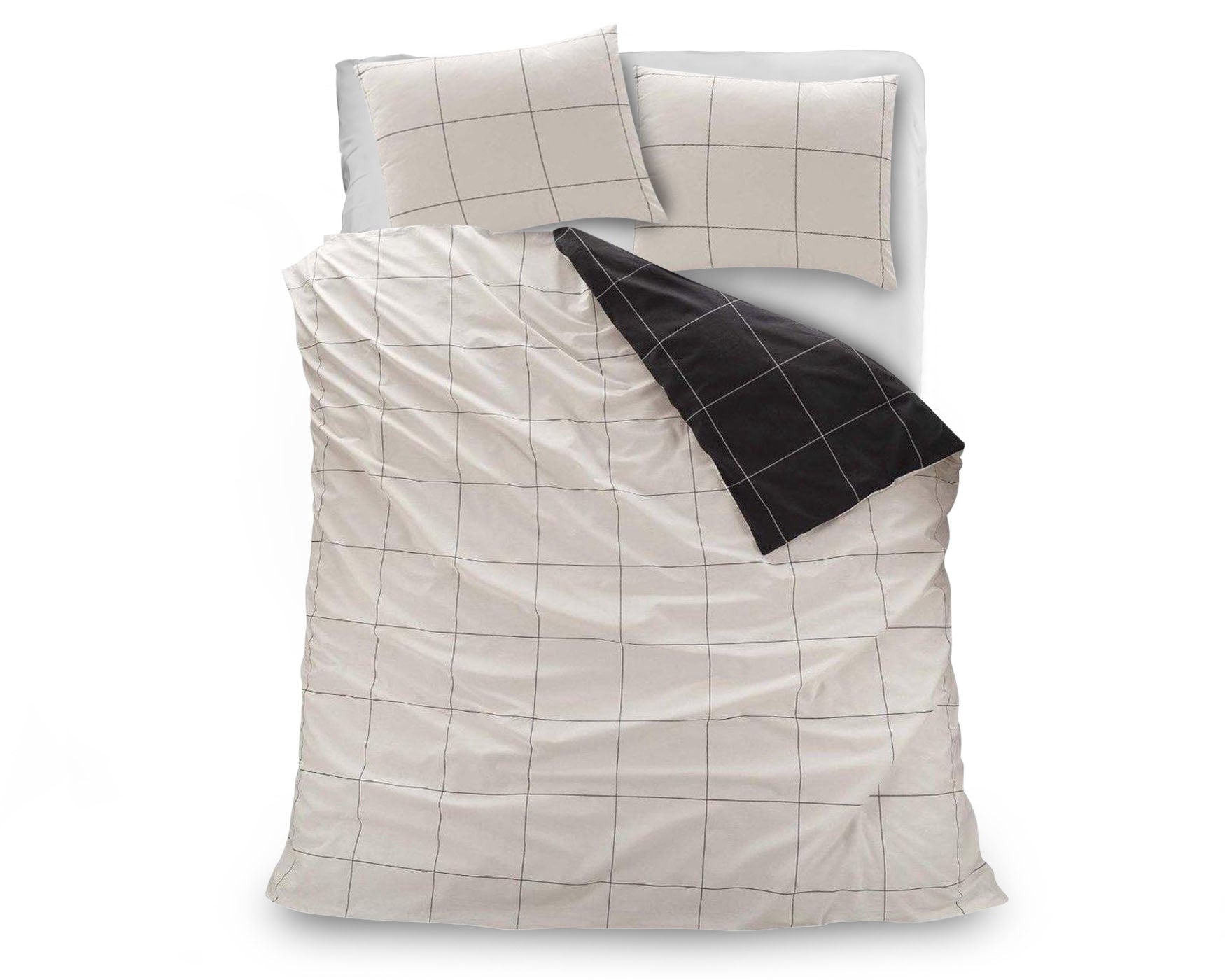 Dekbedovertrek 200x200 wit zwart katoen - double face Care design - zacht en ademend – Beterkatoen