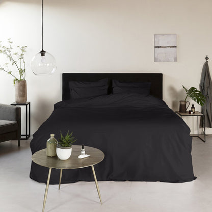 Zwart katoenen dekbedovertrek - effen design met luxe hoteluitstraling uni - Beterkatoen