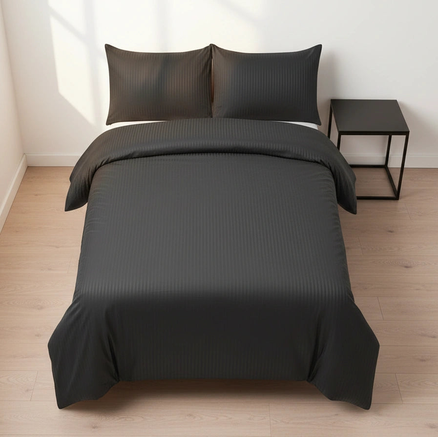 Dekbedovertrek 200x200 Satijn Katoen Gestreept Antraciet