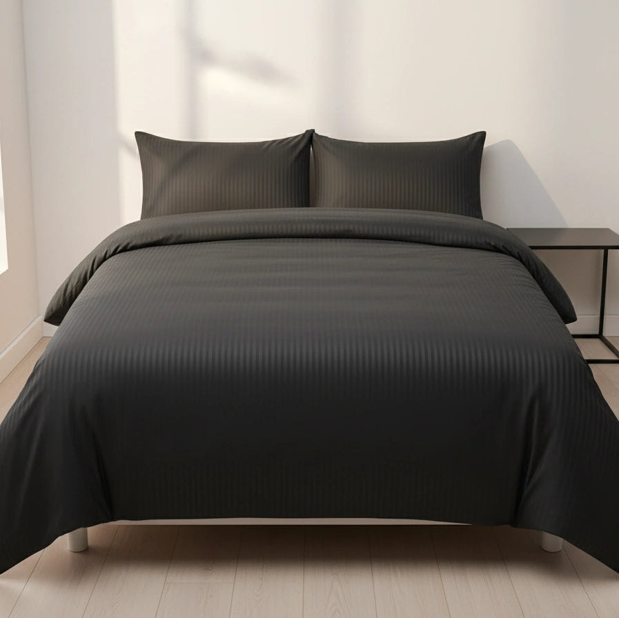 Dekbedovertrek 200x200 Satijn Katoen Gestreept Antraciet