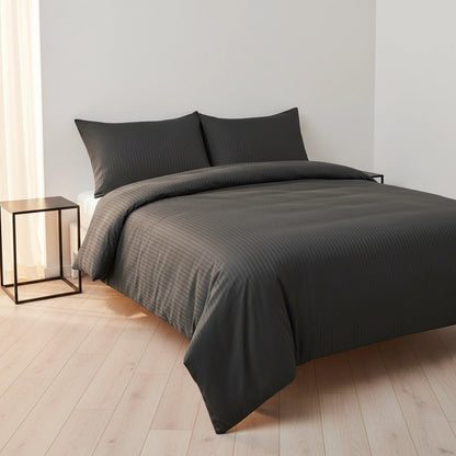 Dekbedovertrek 200x200 Satijn Katoen Gestreept Antraciet