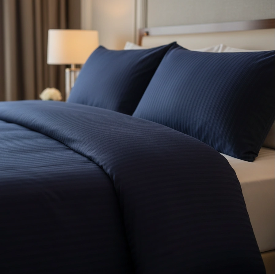 Dekbedovertrek 200x200 Satijn Katoen Gestreept Blauw