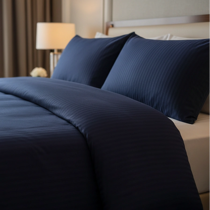 Dekbedovertrek 200x200 Satijn Katoen Gestreept Blauw