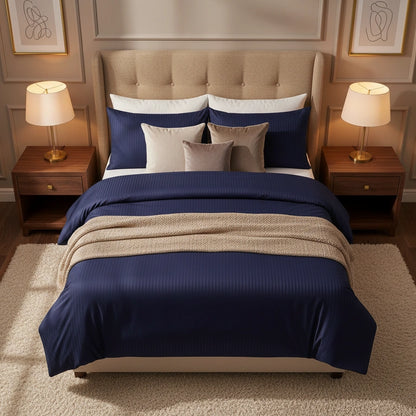 Dekbedovertrek 200x200 Satijn Katoen Gestreept Blauw