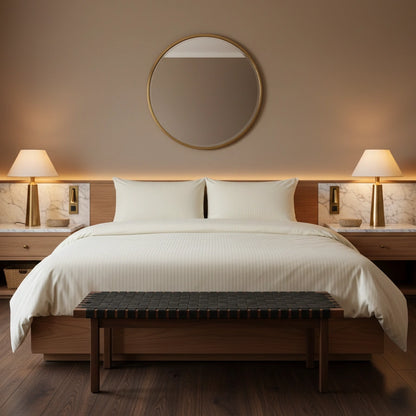 Dekbedovertrek 200x200 Satijn Katoen Gestreept Creme