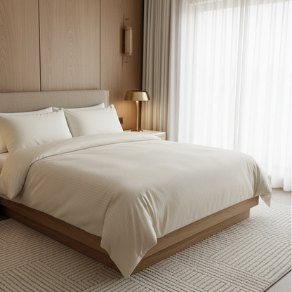 Dekbedovertrek 200x200 Satijn Katoen Gestreept Creme