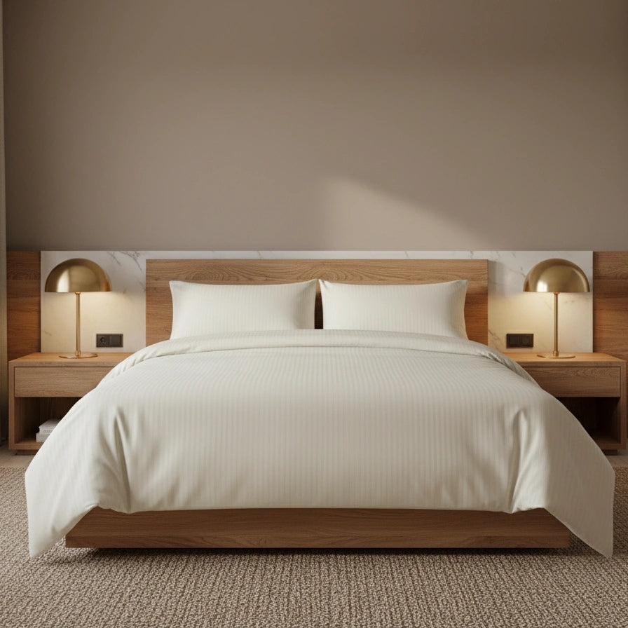 Dekbedovertrek 200x200 Satijn Katoen Gestreept Creme