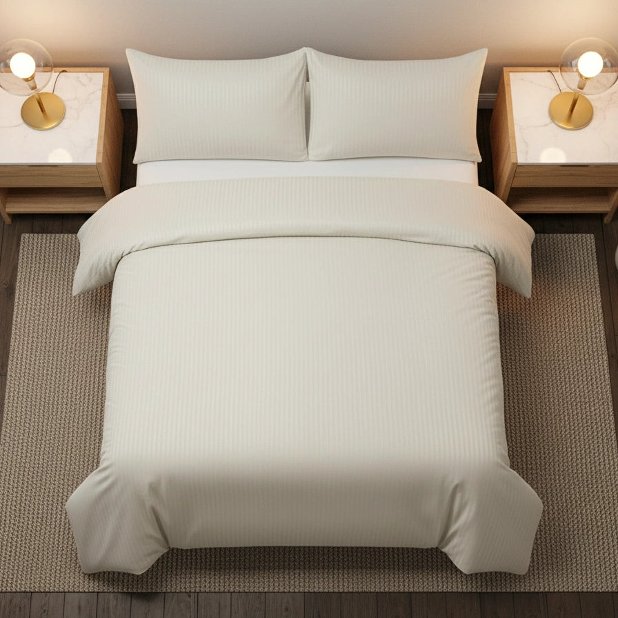 Dekbedovertrek 200x200 Satijn Katoen Gestreept Creme