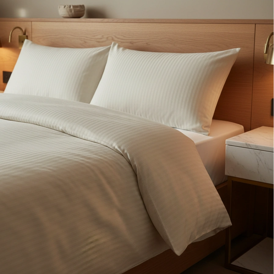 Dekbedovertrek 200x200 Satijn Katoen Gestreept Creme