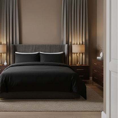 Dekbedovertrek 200x200 Satijn Katoen Gestreept Zwart