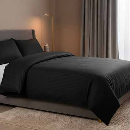 Dekbedovertrek 200x200 Satijn Katoen Gestreept Zwart