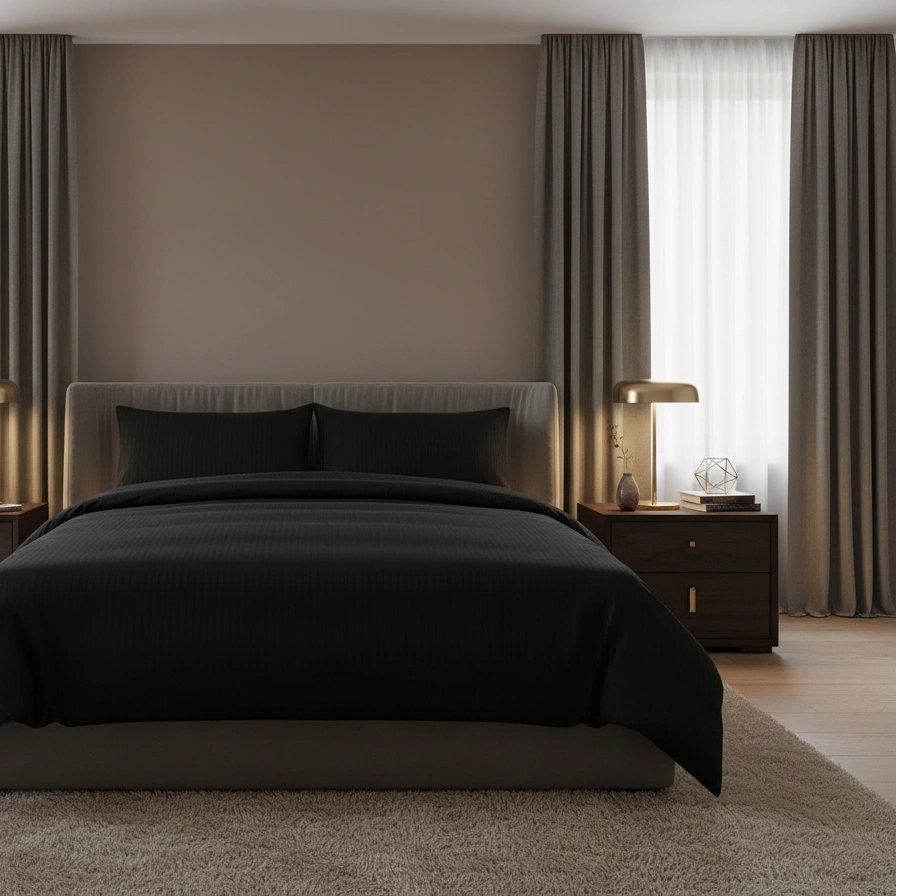 Dekbedovertrek 200x200 Satijn Katoen Gestreept Zwart