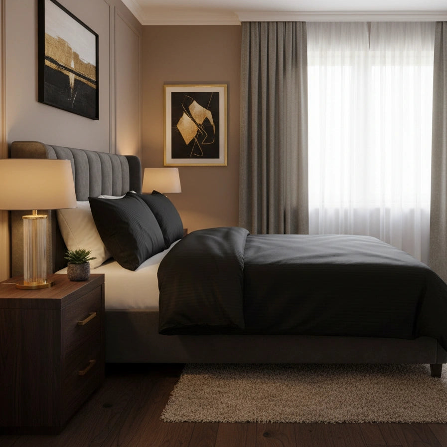 Dekbedovertrek 200x200 Satijn Katoen Gestreept Zwart