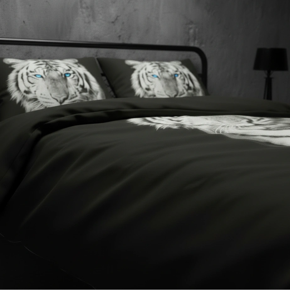 Dekbedovertrek 200x200 Katoen Witte Tijger Zwart