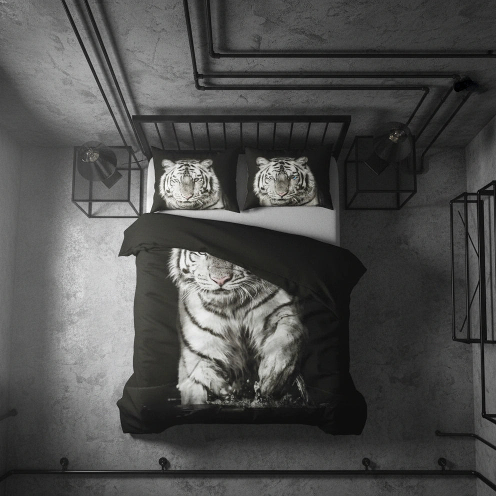 Dekbedovertrek 200x200 Katoen Witte Tijger Zwart