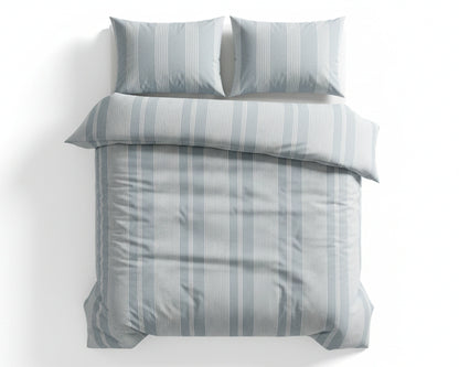 Lits jumeaux lichtblauw gestreepte 240x220 dekbedovertrek van 100% percale katoen product foto