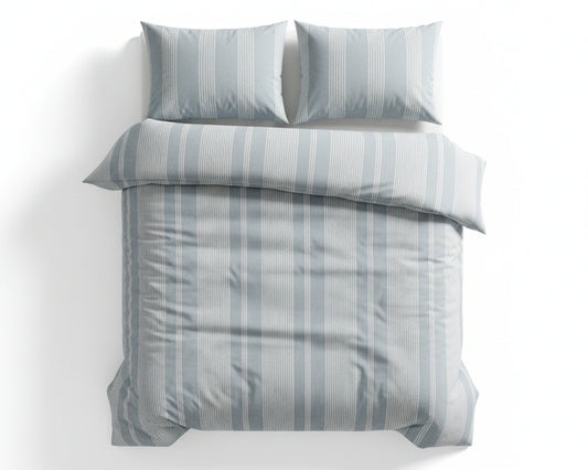 Lits jumeaux lichtblauw gestreepte 240x220 dekbedovertrek van 100% percale katoen product foto