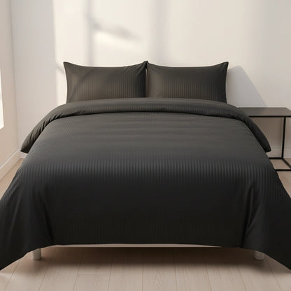 Dekbedovertrek 240x220 Satijn Katoen Gestreept Antraciet