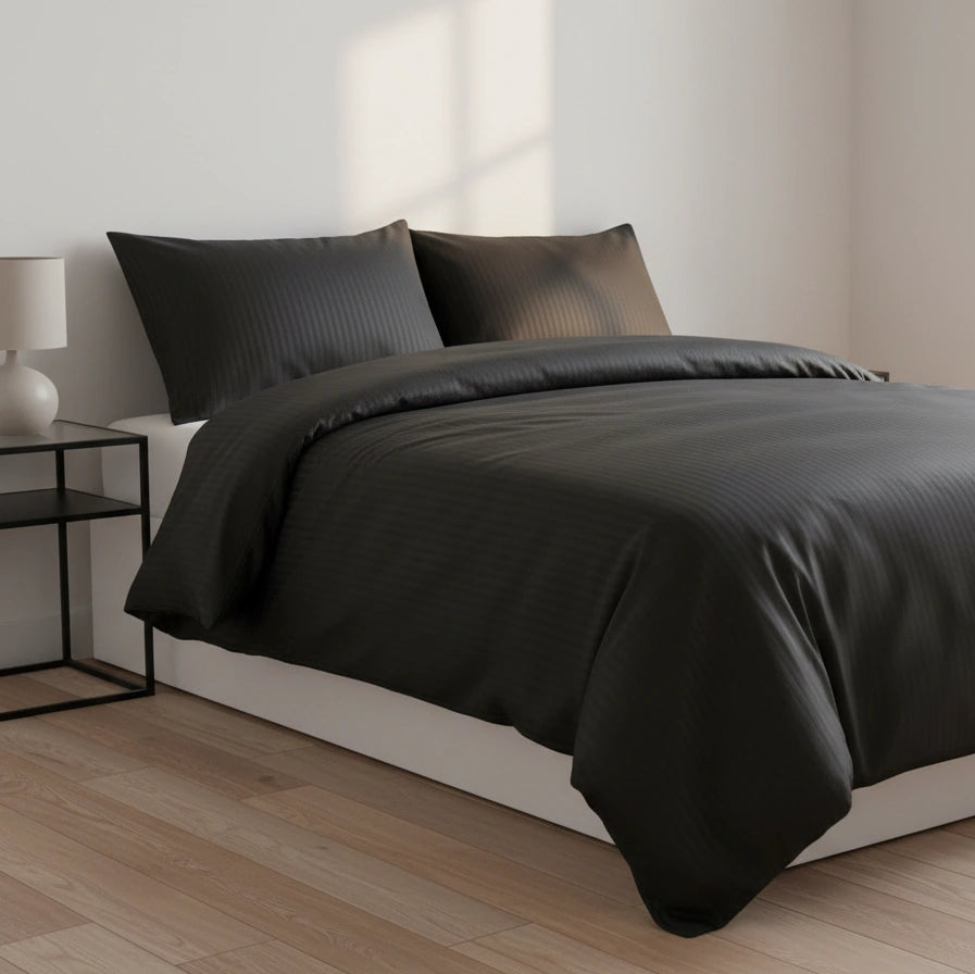 Dekbedovertrek 240x220 Satijn Katoen Gestreept Antraciet