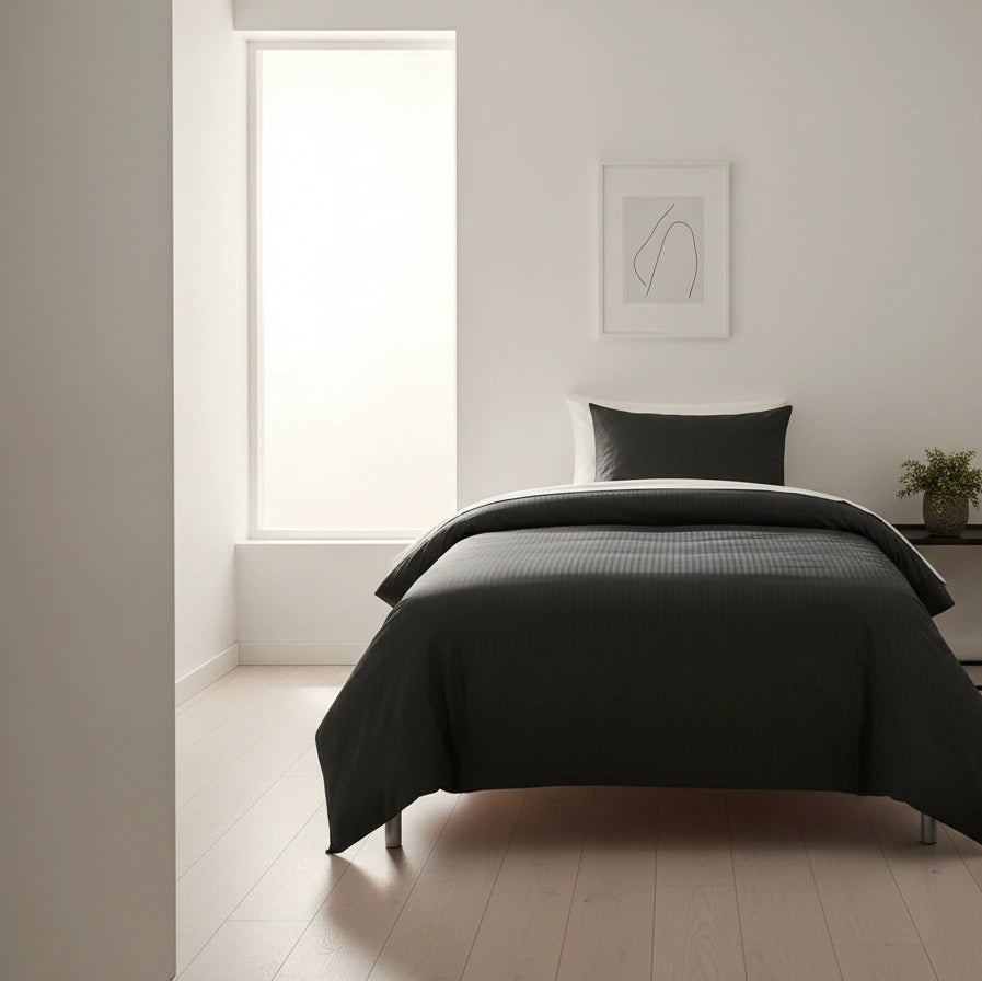 Dekbedovertrek 240x220 Satijn Katoen Gestreept Antraciet