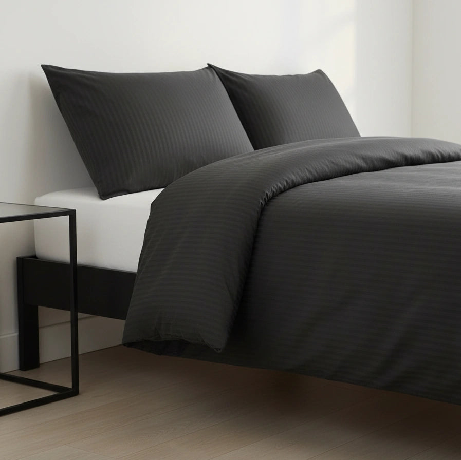 Dekbedovertrek 240x220 Satijn Katoen Gestreept Antraciet