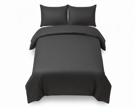 Dekbedovertrek 240x220 Satijn Katoen Gestreept Antraciet