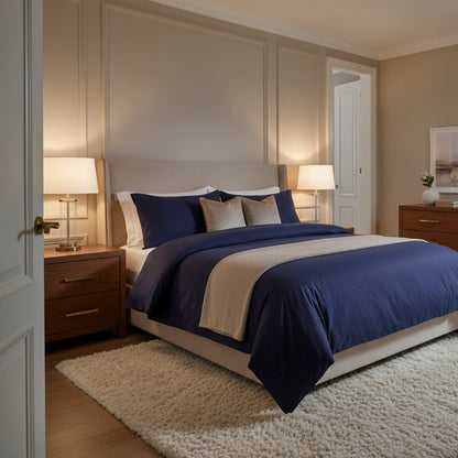 Dekbedovertrek 240x220 Satijn Katoen Gestreept Blauw