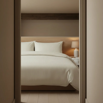 Dekbedovertrek 240x220 Satijn Katoen Gestreept Creme