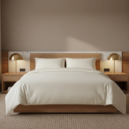 Dekbedovertrek 240x220 Satijn Katoen Gestreept Creme