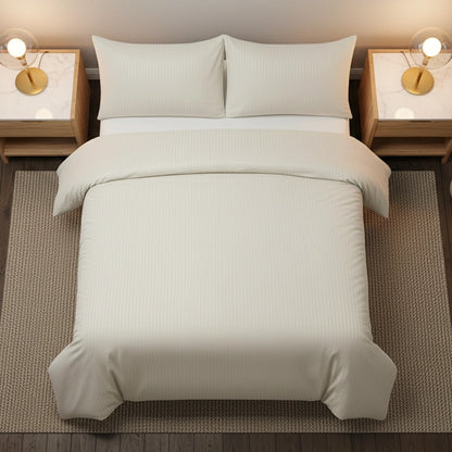 Dekbedovertrek 240x220 Satijn Katoen Gestreept Creme