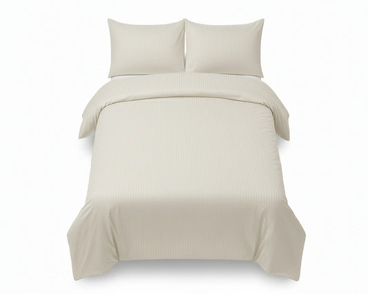 Dekbedovertrek 240x220 Satijn Katoen Gestreept Creme