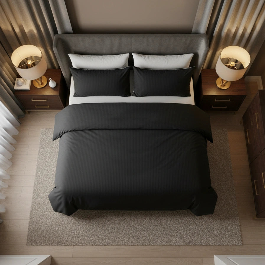 Dekbedovertrek 240x220 Satijn Katoen Gestreept Zwart