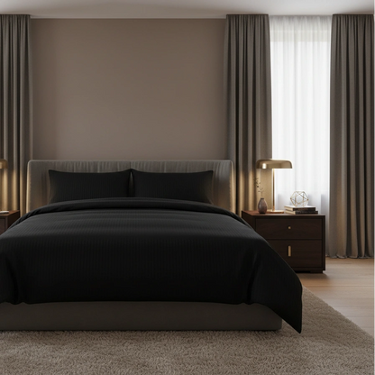 Dekbedovertrek 240x220 Satijn Katoen Gestreept Zwart