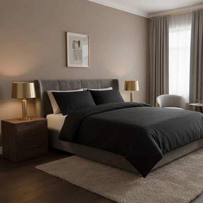 Dekbedovertrek 240x220 Satijn Katoen Gestreept Zwart