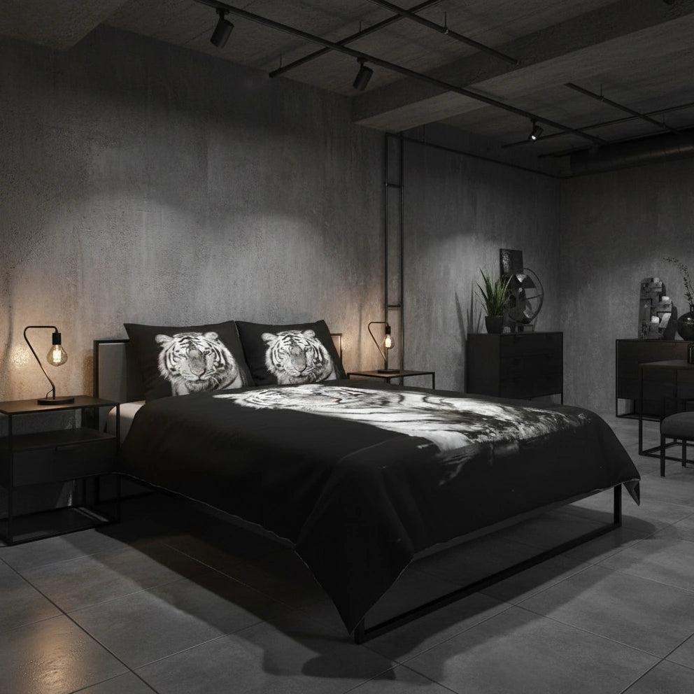 Dekbedovertrek 240x220 Katoen Witte Tijger Zwart