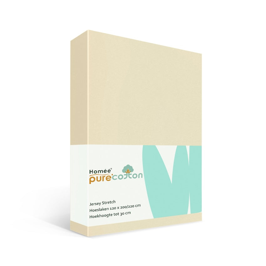Hoeslaken 120x200 creme van rekbaar jersey katoen met elastiek rondom – Beterkatoen