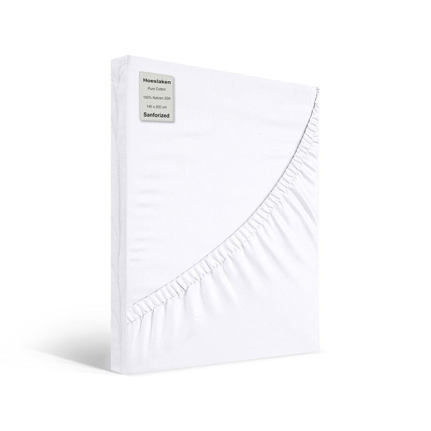 Hoeslaken 140x200 wit van 100% katoen – elastiek in de hoeken – ademend en stevig geweven – Beterkatoen