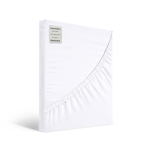 Hoeslaken 140x200 wit van 100% katoen – elastiek in de hoeken – ademend en stevig geweven – Beterkatoen