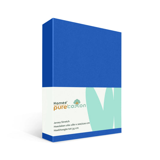 Hoeslaken 180x200 blauw van rekbaar jersey katoen met elastiek rondom – Beterkatoen