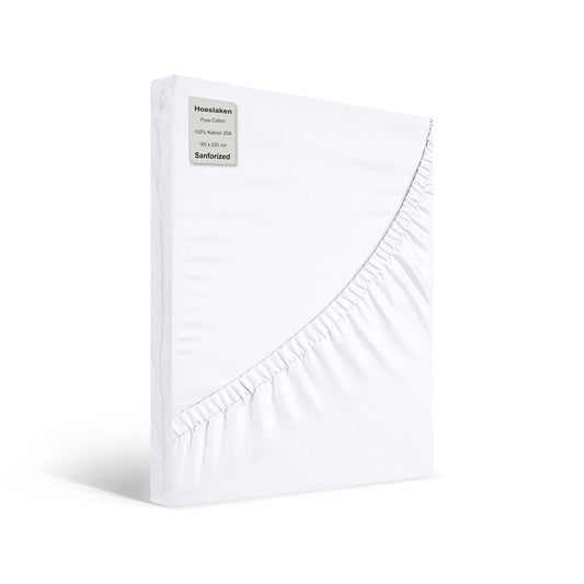 Hoeslaken 180x220 wit van 100% katoen – elastiek in de hoeken – ademend en stevig geweven – Beterkatoen