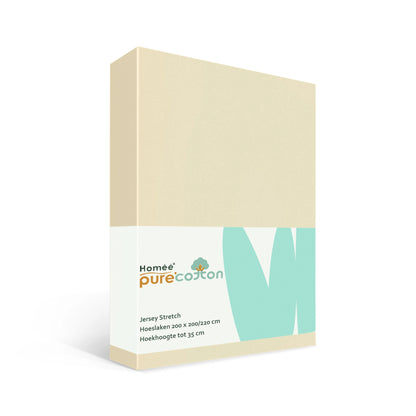 Hoeslaken 200x200 creme van rekbaar jersey katoen met elastiek rondom – Beterkatoen